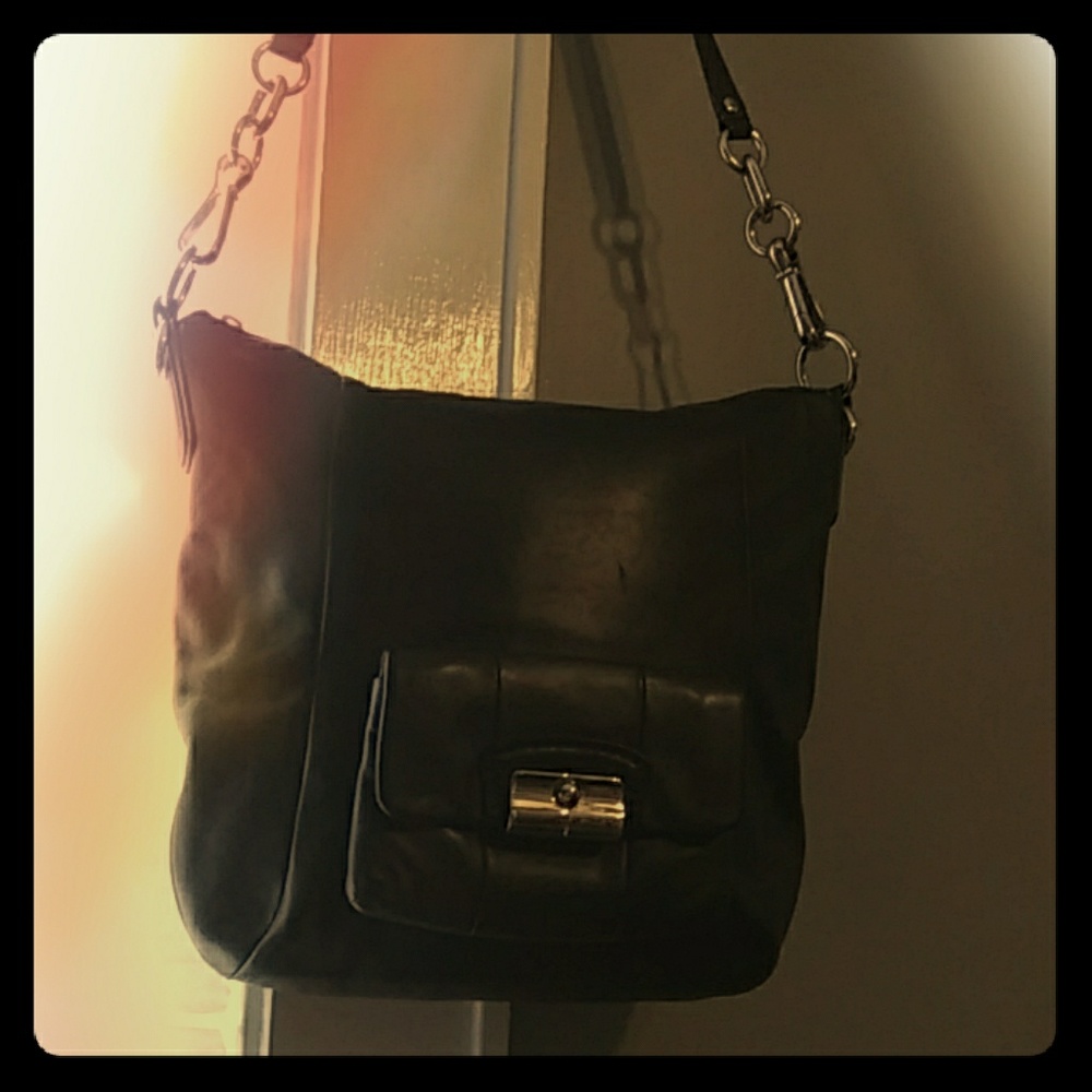 Large Black Leather Coach Bag